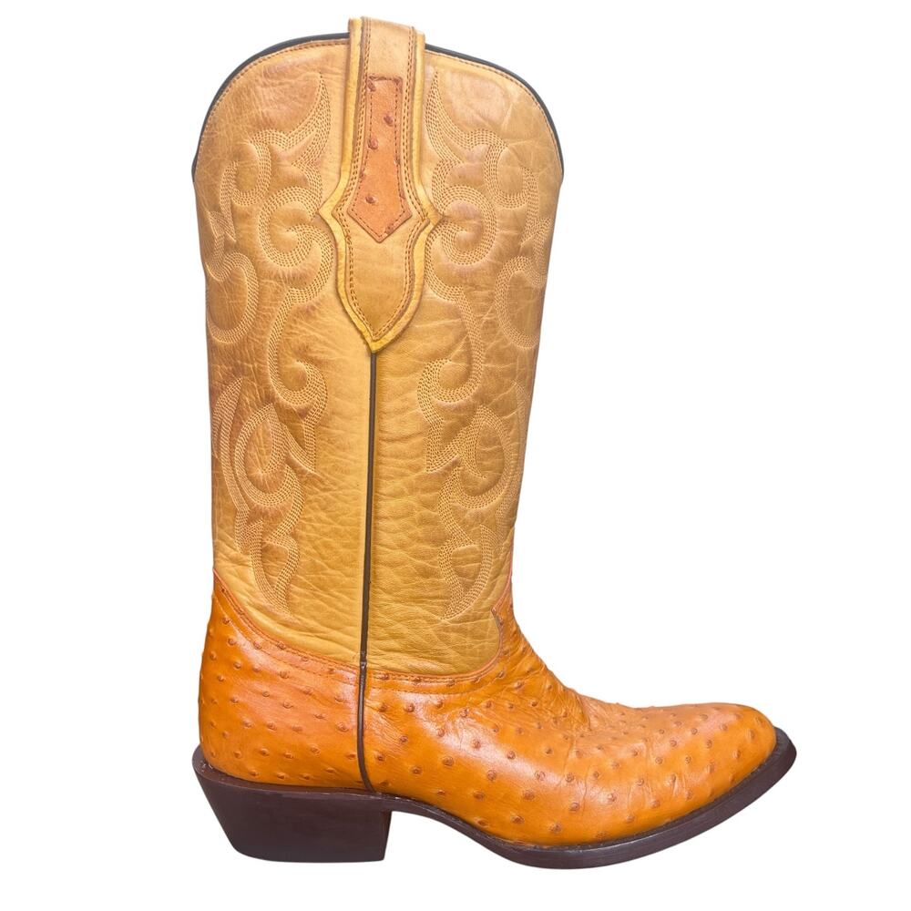 Soto Boots Ostrich Print Yellow Cognac Wide Cowboy Boots Size 10 EE